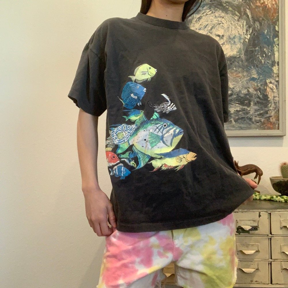 Vintage Fish Allover Print T-shirt